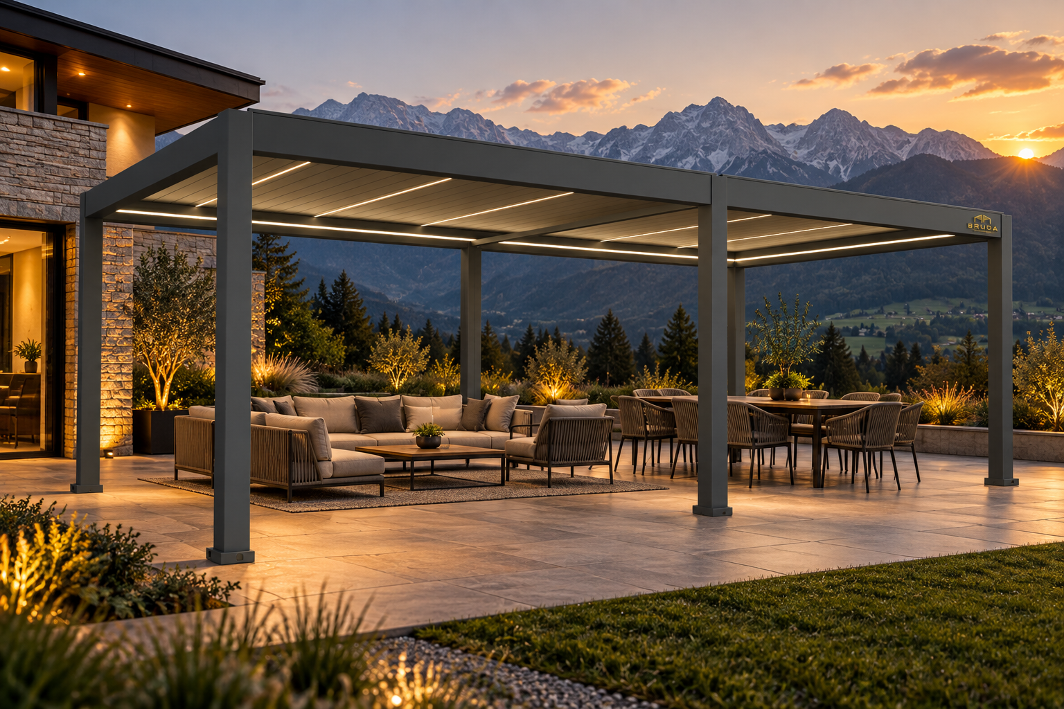 BRUDA B10 – premium bioklimatska pergola v slovenskem alpskem okolju